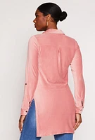Womens Ribbed Velvet Button Front Top,