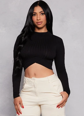 Womens Seamless Cable Knit Mock Neck Crop Top,