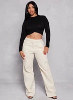 Womens Seamless Cable Knit Mock Neck Crop Top, S