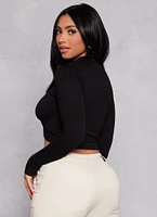 Womens Seamless Cable Knit Mock Neck Crop Top, S
