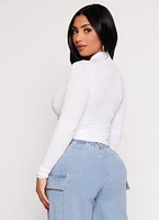 Womens Seamless Cable Knit Mock Neck Crop Top, White, Size M