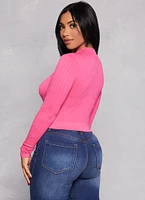 Womens Seamless Cable Knit Mock Neck Crop Top, Pink, Size S