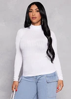 Womens Seamless Cable Knit Mock Neck Top, White, Size S