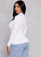 Womens Seamless Cable Knit Mock Neck Top, White, Size S