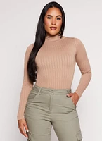 Womens Seamless Cable Knit Mock Neck Top,