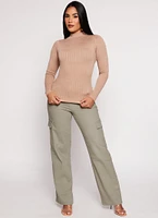 Womens Seamless Cable Knit Mock Neck Top, S