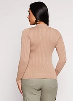 Womens Seamless Cable Knit Mock Neck Top, S