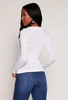 Womens Johnny Collar Seamless Long Sleeve Top, White, Size S