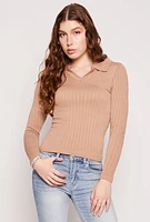 Womens Johnny Collar Seamless Long Sleeve Top, Brown,