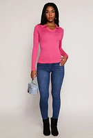 Womens Johnny Collar Seamless Long Sleeve Top, Pink, Size S