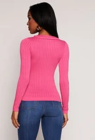 Womens Johnny Collar Seamless Long Sleeve Top, Pink, Size S