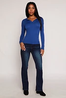 Womens Johnny Collar Seamless Long Sleeve Top,