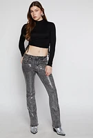 Womens Side Tie Mock Neck Long Sleeve Crop Top, Black, Size XL