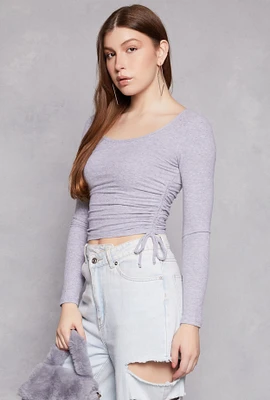 Womens Side Tie Ruched Long Sleeve Top, Grey, Size M
