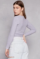 Womens Side Tie Ruched Long Sleeve Top, Grey, Size M