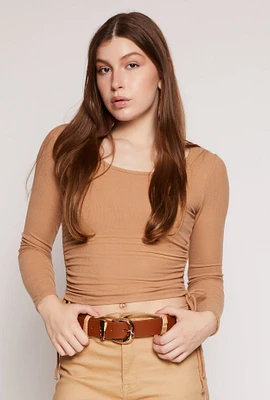 Womens Side Tie Ruched Long Sleeve Top,