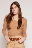 Womens Side Tie Ruched Long Sleeve Top,