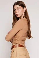 Womens Side Tie Ruched Long Sleeve Top,