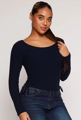 Womens Side Tie Ruched Long Sleeve Top,