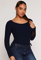 Womens Side Tie Ruched Long Sleeve Top,