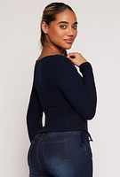 Womens Side Tie Ruched Long Sleeve Top,
