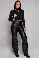 Womens Mock Neck Long Sleeve Crop Top, Black,