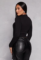 Womens Mock Neck Long Sleeve Crop Top,
