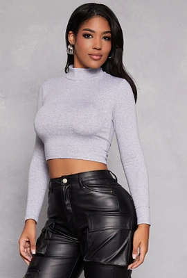 Womens Mock Neck Long Sleeve Crop Top, M