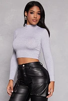 Womens Mock Neck Long Sleeve Crop Top, M