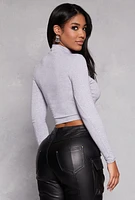 Womens Mock Neck Long Sleeve Crop Top, M