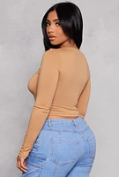 Womens Hook and Eye Long Sleeve Corset Top, Beige, Size S