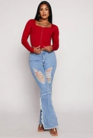 Womens Hook and Eye Long Sleeve Corset Top, Red, Size S