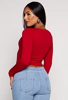Womens Hook and Eye Long Sleeve Corset Top, Red, Size S