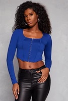 Womens Hook and Eye Long Sleeve Corset Top, Blue, Size M