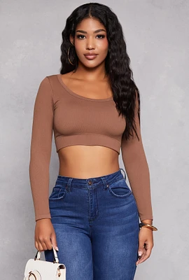 Womens Seamless Ribbed Scoop Neck Crop Top,
