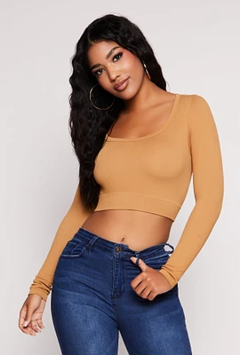 Womens Seamless Ribbed Scoop Neck Crop Top,