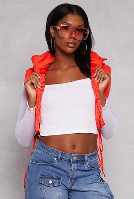 Womens Mesh Sleeve Square Neck Long Sleeve Top, White, Size M