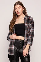 Womens Plaid Button Front Tabbed Sleeve Shirt, Multi, Size S