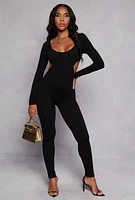 Womens Ribbed Knit Cut Out Side Catsuit,