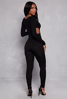 Womens Ribbed Knit Cut Out Side Catsuit,