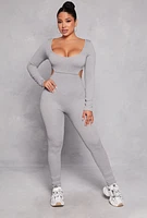 Womens Ribbed Knit Cut Out Side Catsuit, Grey, Size M
