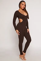 Womens Ribbed Knit Cut Out Side Catsuit,