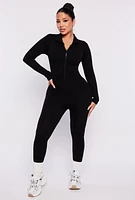 Womens Seamless Collared Half Zip Catsuit, Black, Size M