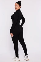 Womens Seamless Collared Half Zip Catsuit, Black, Size M