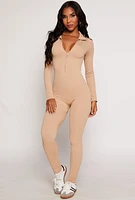 Womens Seamless Collared Half Zip Catsuit,