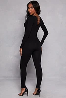 Womens Ribbed Knit Lace Up V Back Catsuit,