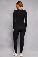Womens Seamless Rib Knit Plunge Long Sleeve Catsuit,