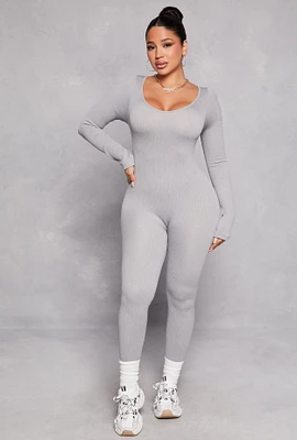 Womens Seamless Ribbed Knit Scoop Neck Catsuit,