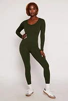 Womens Seamless Ribbed Knit Scoop Neck Catsuit,