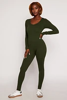 Womens Seamless Ribbed Knit Scoop Neck Catsuit, S